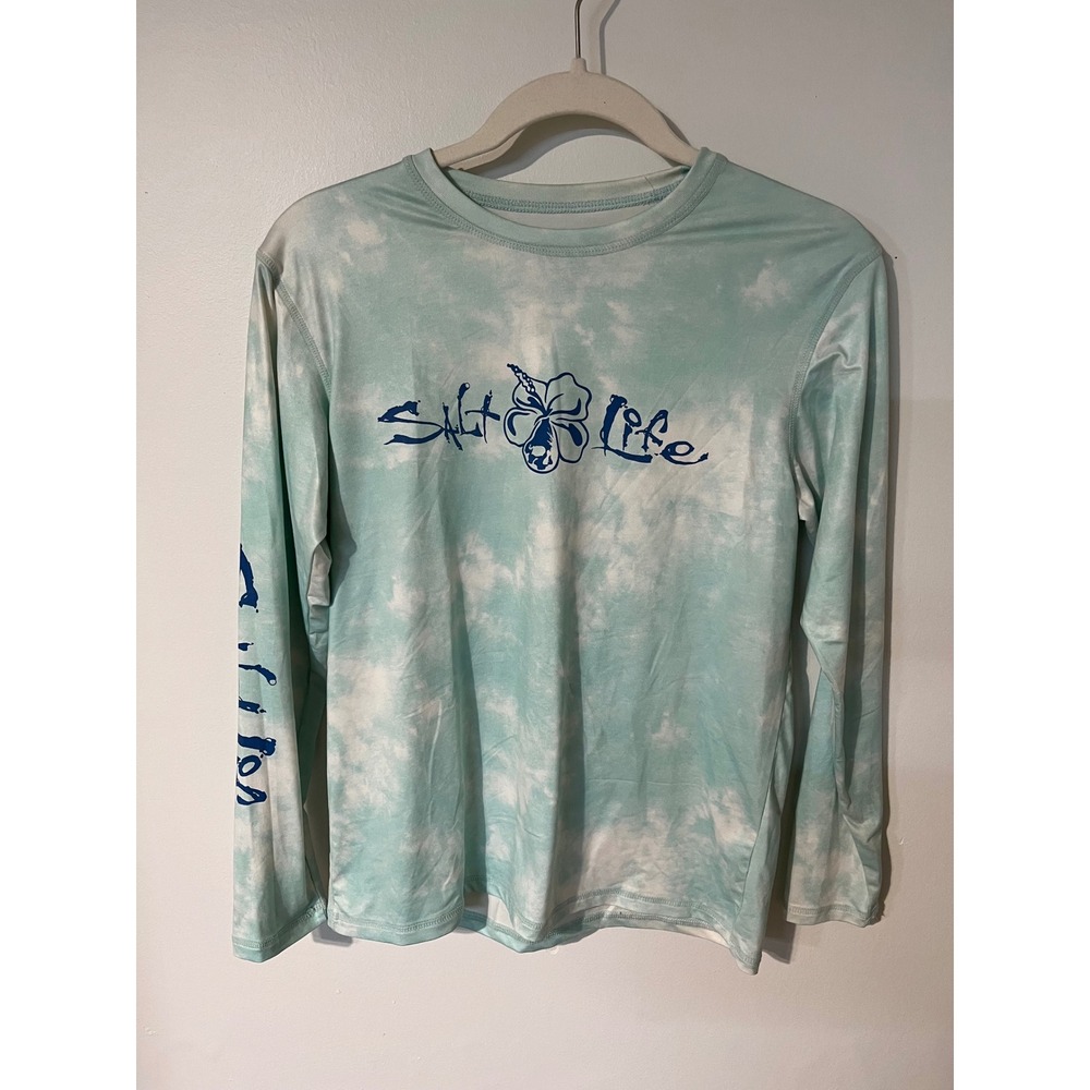 Salt Life SLX Youth XL Performance Shirt Long Sleeve Tie Dye Blue White Fishing